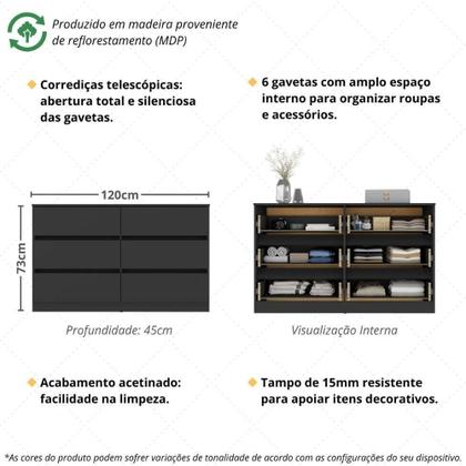 Imagem de Cômoda Com 6 Gavetas 120cm Multimóveis Mp4396 Preto