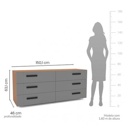Imagem de Cômoda com 6 Gavetas Lisboa Freijó com Cinza Politorno