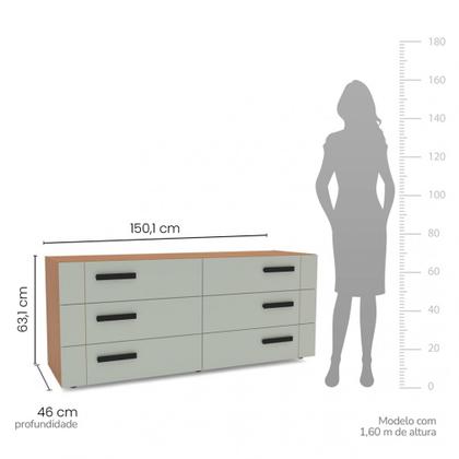 Imagem de Cômoda com 6 Gavetas Lisboa Freijó com Verde Oliva Politorno