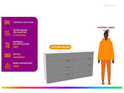 Imagem de Cômoda com 8 Gavetas 150cm 240820 Linha Porto Politorno Móveis
