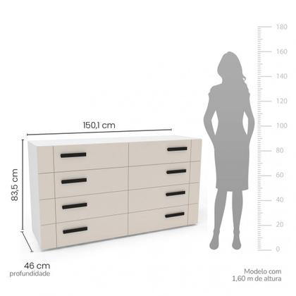 Imagem de Cômoda com 8 Gavetas Lisboa Branca com Creme Politorno
