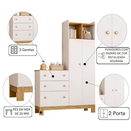 Imagem de Comoda Com Guarda Roupa Infantil 2 Portas 3 Gavetas