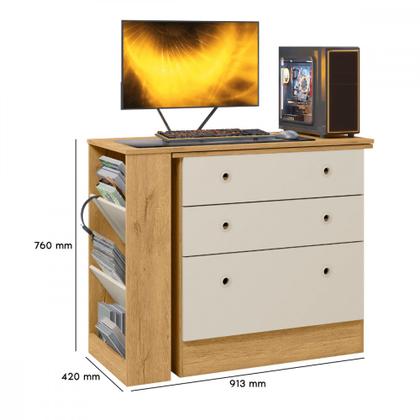 Imagem de Cômoda com Mesa Gamer Giratória Freijo com Off White Qmovi