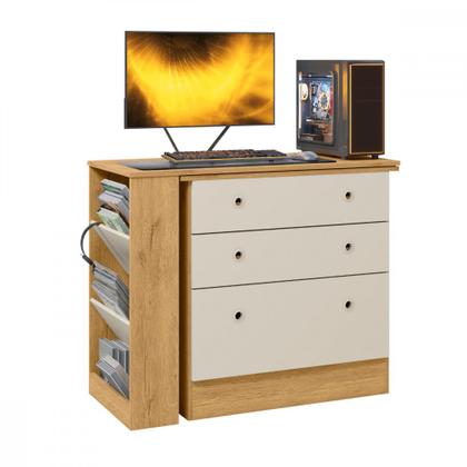 Imagem de Cômoda com Mesa Gamer Giratória Freijo com Off White Qmovi