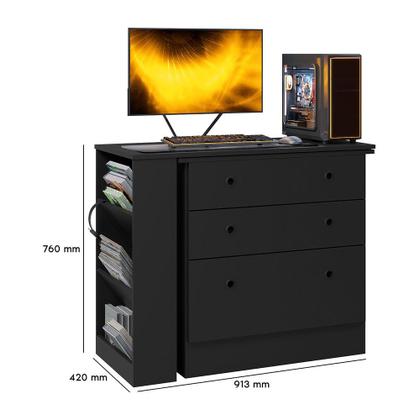 Imagem de Cômoda com Mesa Giratoria Gamer Preto Fosco - Qmovi