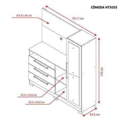 Cômoda com Painel para TV 43 Polegadas 1 Portas com Espelho 3