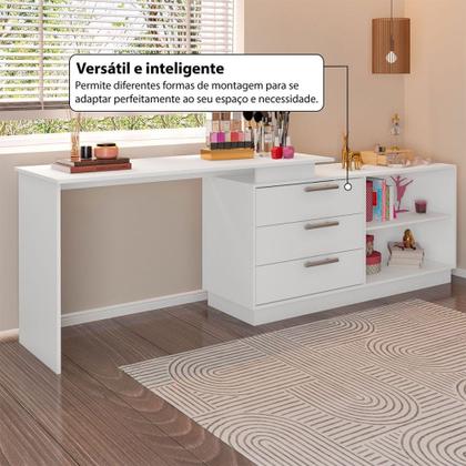 Imagem de Cômoda com Penteadeira Rocher 3 Gavetas 2 Nichos Branco - Pnr Móveis