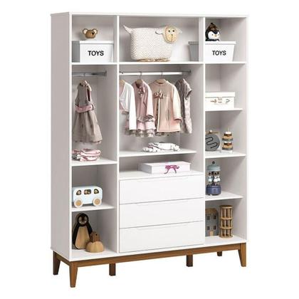 Imagem de Cômoda Com Porta E Guarda Roupa Infantil Classic Elfe Branco Acetinado Amadeirado - Reller