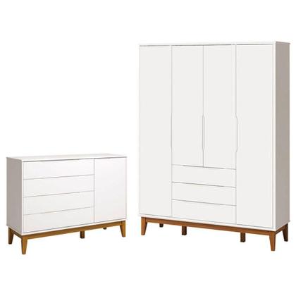 Imagem de Cômoda Com Porta E Guarda Roupa Infantil Classic Elfe Branco Acetinado Amadeirado - Reller