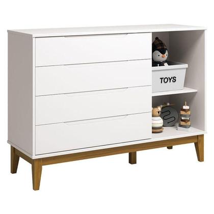 Imagem de Cômoda Com Porta E Guarda Roupa Infantil Classic Elfe Branco Acetinado Amadeirado - Reller