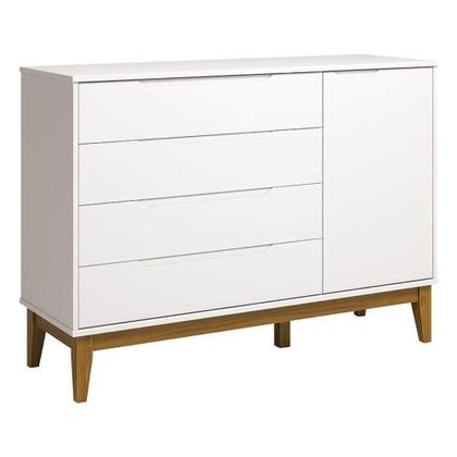 Imagem de Cômoda Com Porta E Guarda Roupa Infantil Classic Elfe Branco Acetinado Amadeirado - Reller