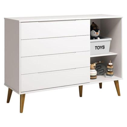 Imagem de Cômoda Com Porta Retrô Elfe Branco Acetinado Amadeirado - Reller