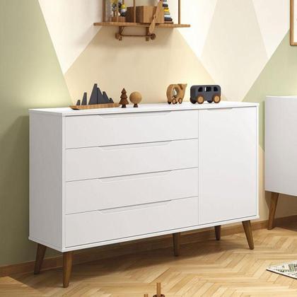 Imagem de Cômoda Com Porta Retrô Elfe Branco Acetinado Amadeirado - Reller