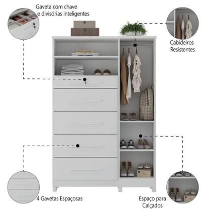 Imagem de Cômoda Com Sapateira E Cabideiro Multiuso 5 Gavetas 1 Porta Imperial Zanzini Branco