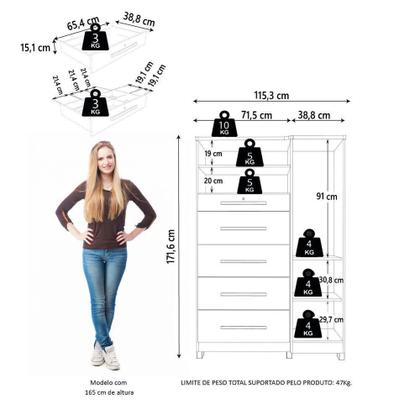 Imagem de Cômoda Com Sapateira E Cabideiro Multiuso 5 Gavetas 1 Porta Imperial Zanzini Madeir/off