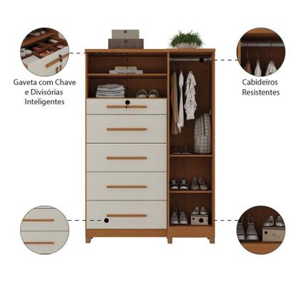 Imagem de Cômoda Com Sapateira E Cabideiro Multiuso 5 Gavetas 1 Porta Imperial Zanzini Madeir/off