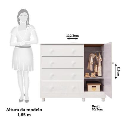 Imagem de Cômoda de Bebê 1 Porta 4 Gavetas Maya Clássico Espresso Móveis Branco