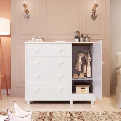 Imagem de Cômoda de Bebê 1 Porta 4 Gavetas Maya Clássico Espresso Móveis Branco