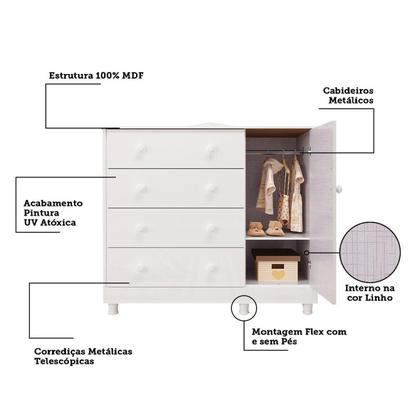 Imagem de Cômoda de Bebê 1 Porta 4 Gavetas Maya Clássico Espresso Móveis Branco