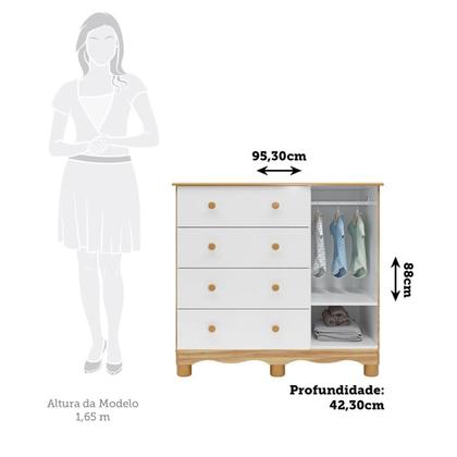 Imagem de Cômoda de Bebê 1 Porta com Janela e 4 Gavetas 100% MDF Lana Espresso Móveis Branco Brilho/Amêndoa