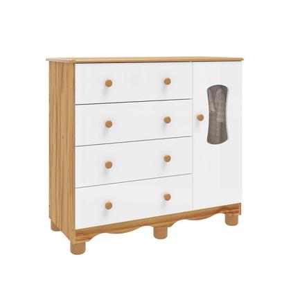Imagem de Cômoda de Bebê 1 Porta com Janela e 4 Gavetas 100% MDF Lana Espresso Móveis Branco Brilho/Amêndoa