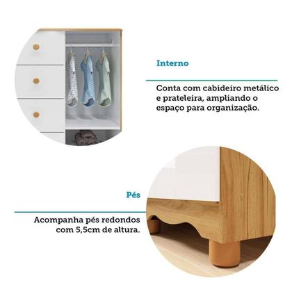Imagem de Cômoda de Bebê 1 Porta com Janela e 4 Gavetas 100% MDF Lana Espresso Móveis Branco Brilho/Amêndoa
