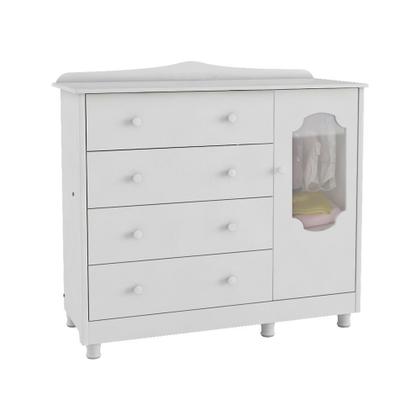 Imagem de Cômoda de Bebê 1 Porta com Janela e 4 Gavetas Maya Provençal Yescasa Branco/Brilho