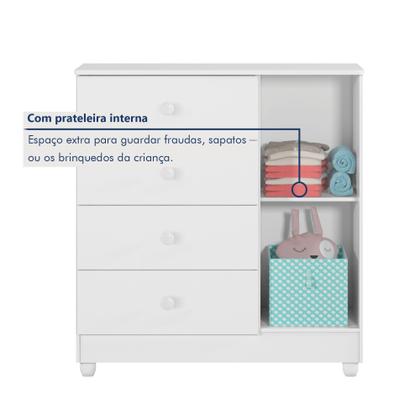Imagem de Cômoda de Bebê 100% MDF 1 Porta 4 Gavetas Life
