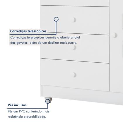 Imagem de Cômoda de Bebê 100% MDF 1 Porta 4 Gavetas Life