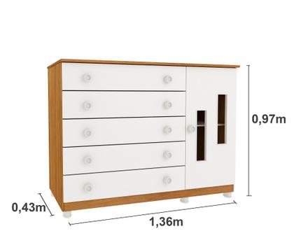 Imagem de Cômoda De Bebê 100% MDF 5 Gavetas 1 Porta com pés Evolution Tcil