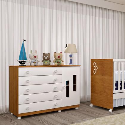 Imagem de Cômoda De Bebê 100% MDF 5 Gavetas 1 Porta com pés Evolution Tcil