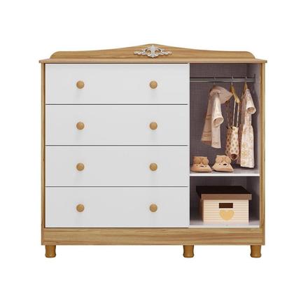Imagem de Cômoda de Bebê 120,30cm 1 Porta com Janela e 4 Gavetas 100% Mdf Maya Provençal Espresso Móveis Branco Brilho/Amêndoa
