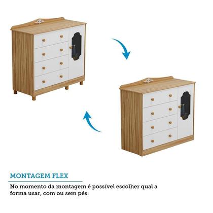 Imagem de Cômoda de Bebê 120,30cm 1 Porta com Janela e 4 Gavetas 100% Mdf Maya Provençal Espresso Móveis Branco Brilho/Amêndoa