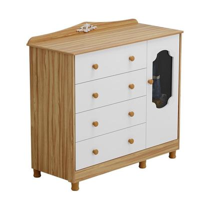 Imagem de Cômoda de Bebê 120,30cm 1 Porta com Janela e 4 Gavetas 100% Mdf Maya Provençal Espresso Móveis Branco Brilho/Amêndoa
