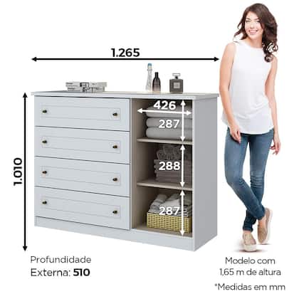 Imagem de Cômoda de Bebê Americano 1 Porta 4 Gavetas Branco Hp - Henn