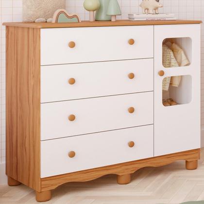 Imagem de Cômoda de Bebê Infantil 1 Porta com Janela 4 Gavetas 100% MDF Uli