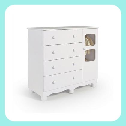 Imagem de Cômoda de Bebê Infantil 1 Porta com Janela 4 Gavetas 100% MDF Uli