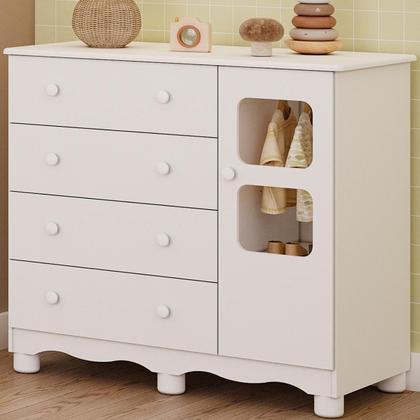 Imagem de Cômoda de Bebê Infantil 1 Porta com Janela 4 Gavetas 100% MDF Uli