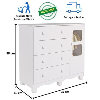 Imagem de Cômoda de Bebê Infantil 1 Porta com Janela 4 Gavetas 100% MDF Uli