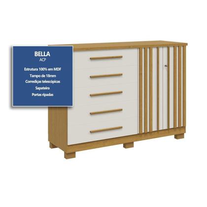 Imagem de Cômoda de Quarto Bella c/ 2 Portas e 5 Gavetas Branco - ACP