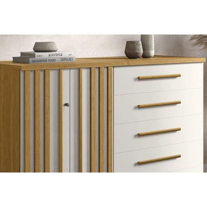 Imagem de Cômoda de Quarto Bella c/ 2 Portas e 5 Gavetas Cinamomo/Off White - ACP