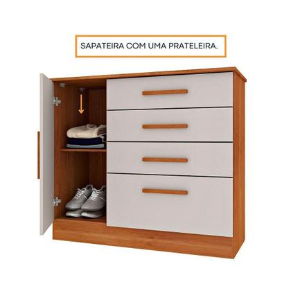 Imagem de Cômoda de Quarto Chicago c/ 1 Porta e 4 Gavetas Cinamomo/Off White - Tcil Móveis