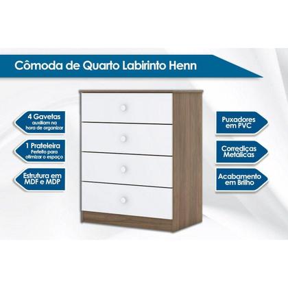 Imagem de Cômoda de Quarto Labirinto 4 Gavetas Branco - Henn