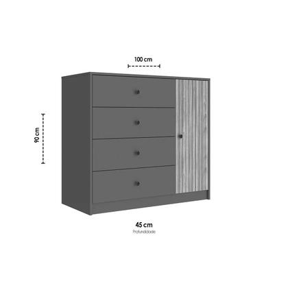 Imagem de Cômoda de Quarto MB 1059 c/ 1 Porta e 4 Gavetas 100cm Mel/Off White - Movelbento