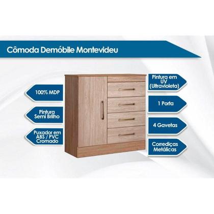 Imagem de Cômoda de Quarto Montevideu c/ 1 Porta e 4 Gavetas Amêndola - Demóbile