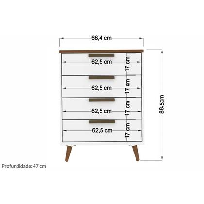 Imagem de Cômoda de Quarto New Conect c/ 4 Gavetas Branco/Jatoba - Santos Andirá