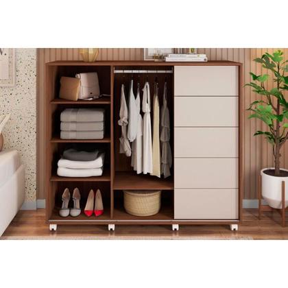 Imagem de Cômoda de Quarto Pegasus c/ 2 Portas e 5 Gavetas Buriti/Off White - Caemmun