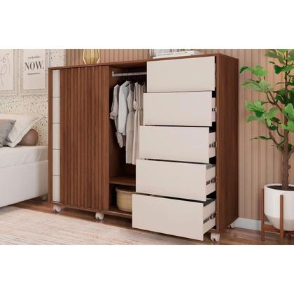 Imagem de Cômoda de Quarto Pegasus c/ 2 Portas e 5 Gavetas Buriti/Off White - Caemmun