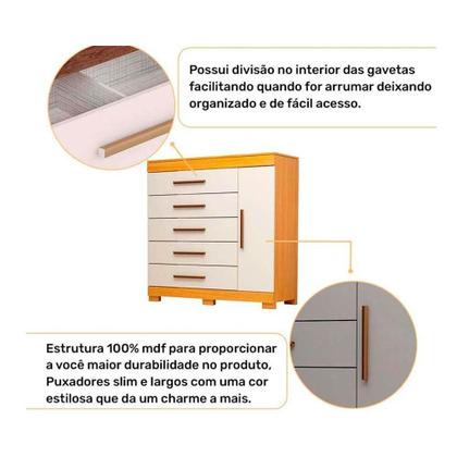 Imagem de Cômoda de Quarto Rayane 1 Porta e 5 Gavetas c/ Sapateira Cinamomo/Off White - ACP
