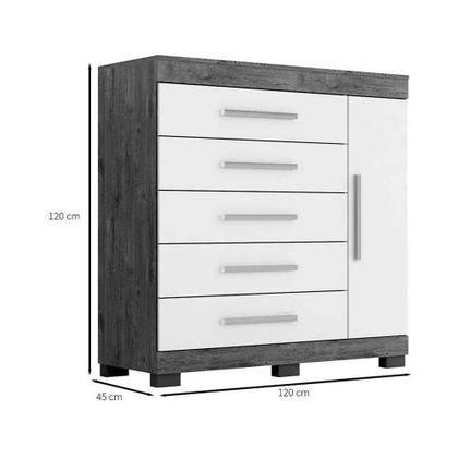 Imagem de Cômoda de Quarto Rayane 1 Porta e 5 Gavetas c/ Sapateira Cinamomo/Off White - ACP